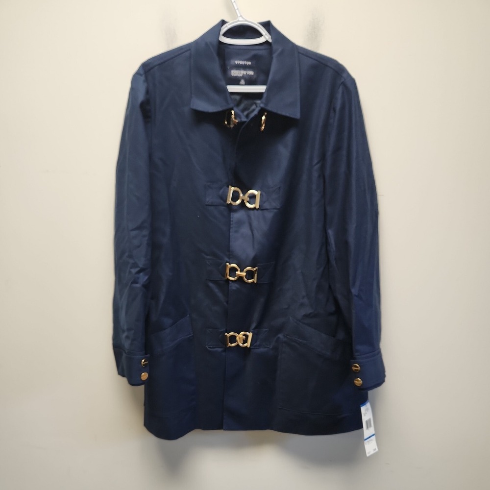 JONES NEW YORK SIGNATURE Nautical Navy COAT with XL Gold Snaps and Pockets New